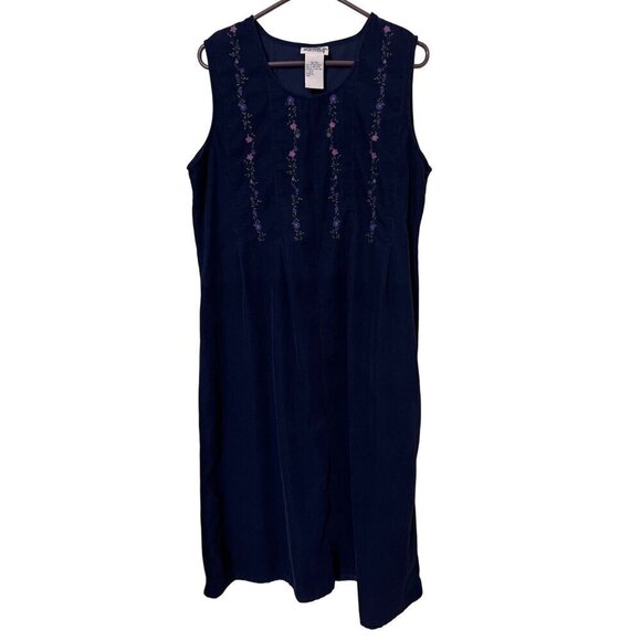 MODEST Northern Reflections Dress XL Navy Corduroy  Floral  Embroidered - Picture 1 of 11
